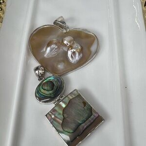#22 BUNDLE Abalone & Mother-of-Pearl Heart Pendant - Iridescent Green Brown
